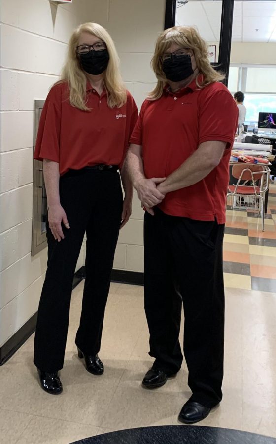 History teacher Carolyn MacWilliam (left) and William Bertocchi on Twin Tuesday