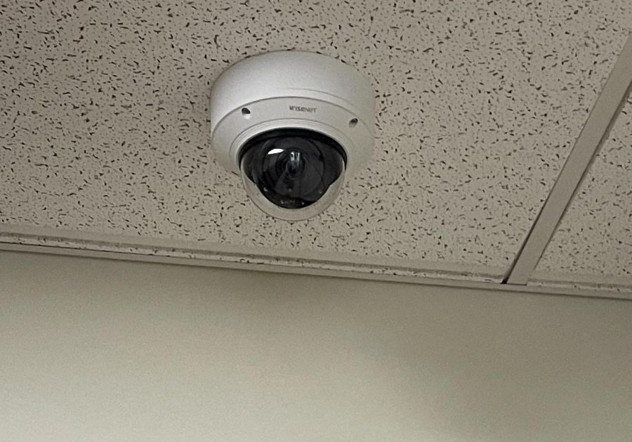 One of the new security cameras installed in the hallways and near all doors