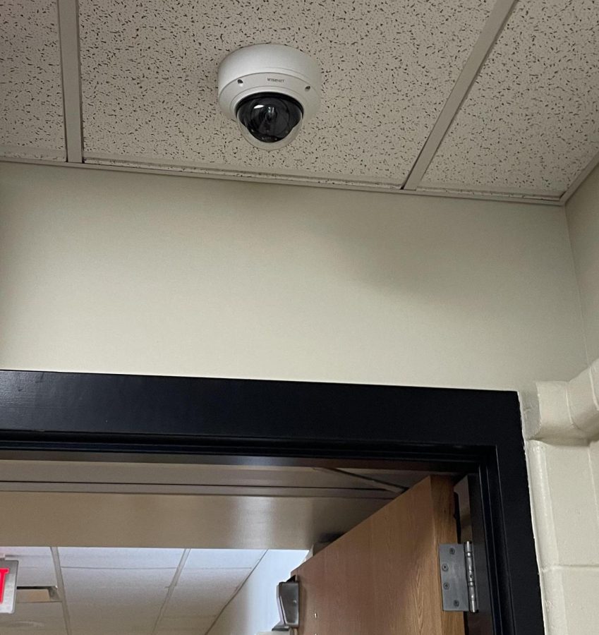 One of the new cameras installed in the hallways and near doors