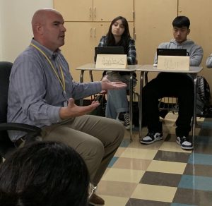 New EHS principal Dennis Lynch visited the journalism class recently for an hour-long conversation about his life, career, and goals for the school. 