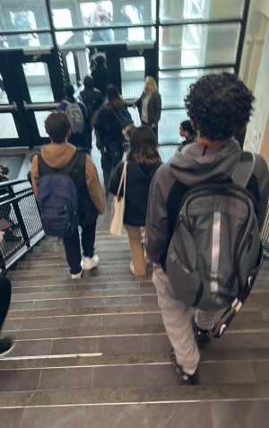 An inside view of students leaving the building on March 9.