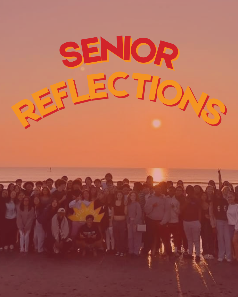 A group of seniors gathered for sunrise at the beach on the first day of school in August 2024