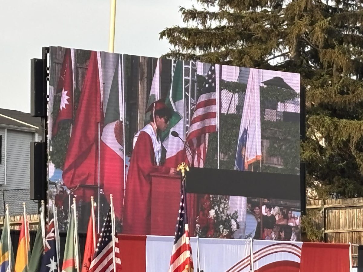 Valedictorian Randy Cruz addresses fellow graduates at Everett High School's 2025 Commencement Ceremonies on Wednesday June 4.
