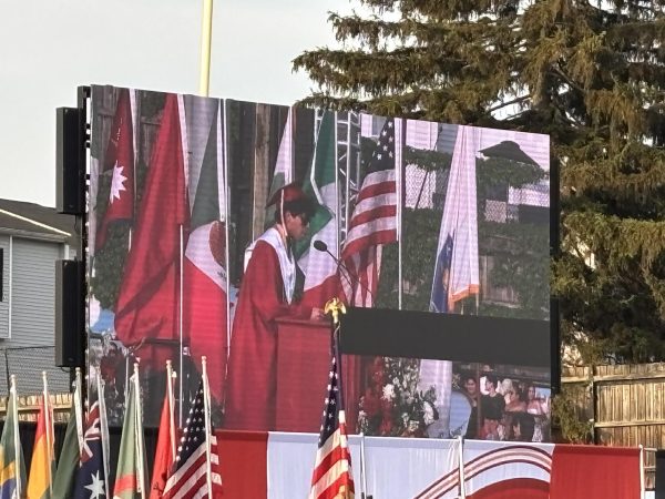 Valedictorian Randy Cruz addresses fellow graduates at Everett High School's 2025 Commencement Ceremonies on Wednesday June 4.