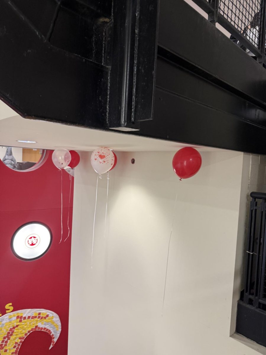 Valentine's Day balloons near the main stairs