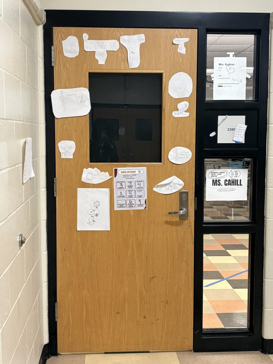 For innovation, room 2300 depicted multiple student made drawings, all related to innovation.