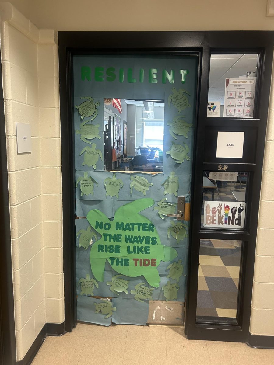 For Resilient room 4530 and created by home room teacher mascot turtle  and slogan
no matter the waves rise like the tide 
