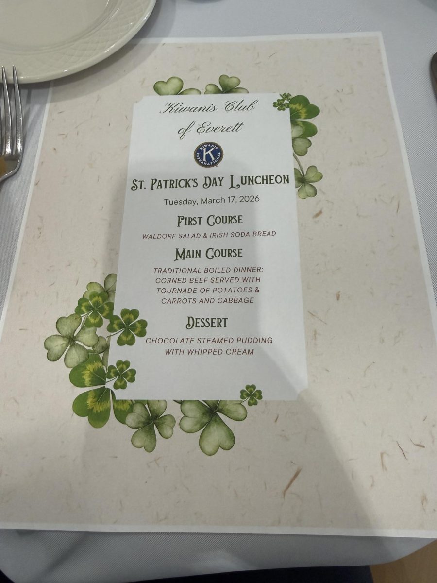 The menu of the food being prepared by the culinary students for the St. Patrick's Day Luncheon. 