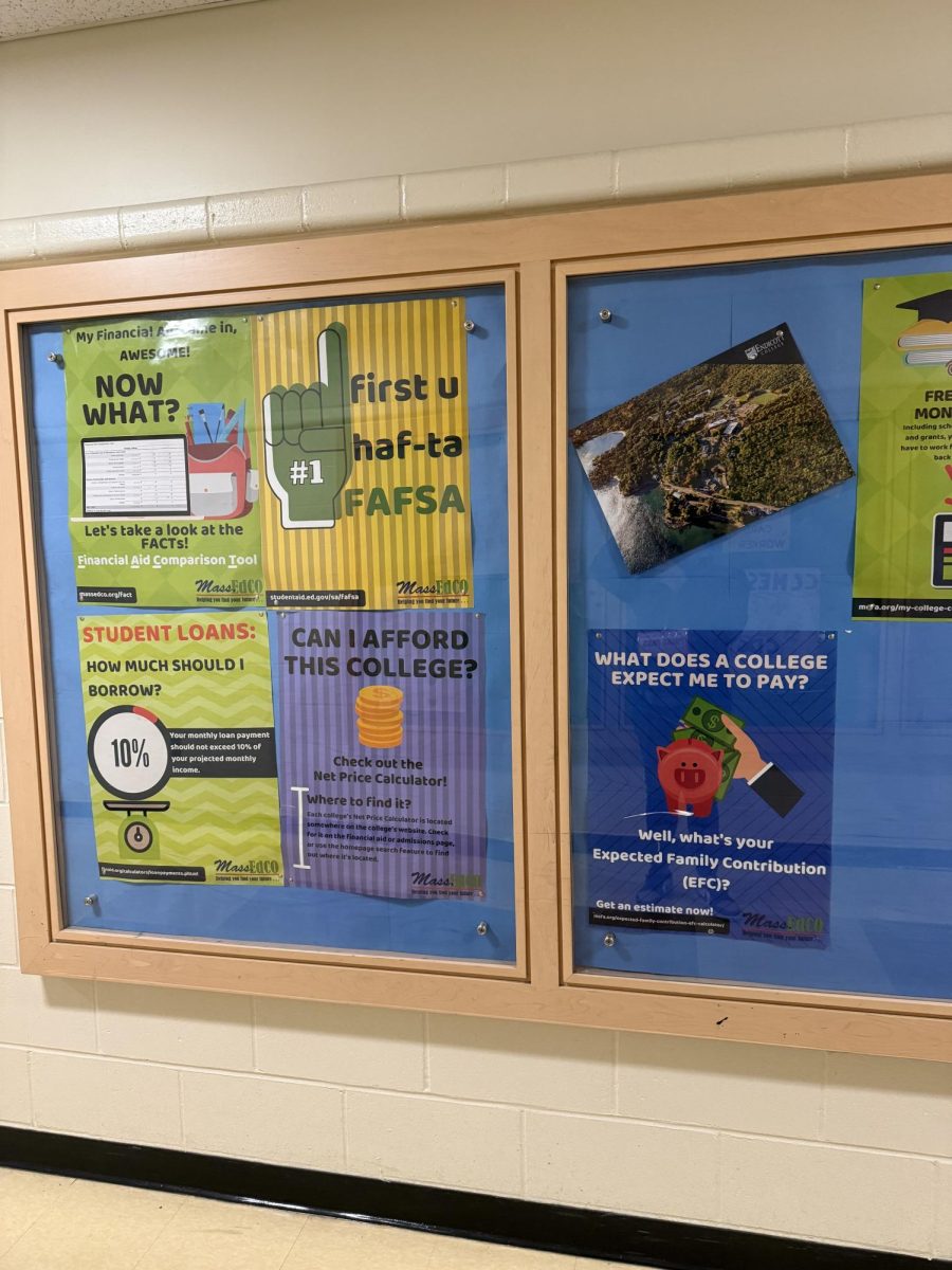 FASFA information and posters, including information on student loans on the first floor. 