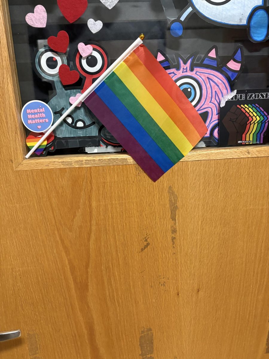 Pride Flag on a classroom door.