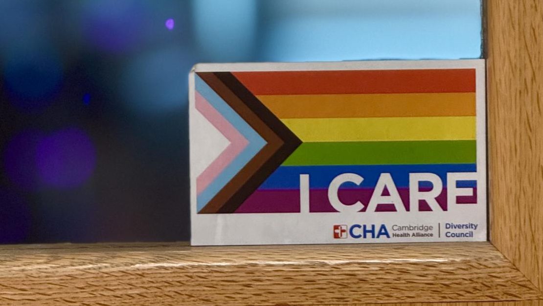 “I CARE” sticker on the fifth floor, courtesy of the Diversity Council of the CHA