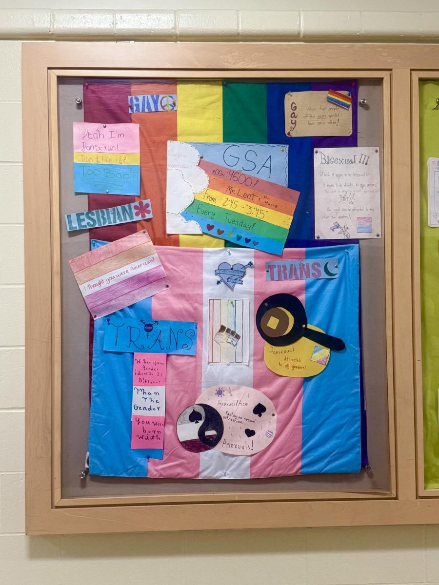 Gender Sexuality Alliance club poster on the fourth floor, celebrating all genders and sexuality 